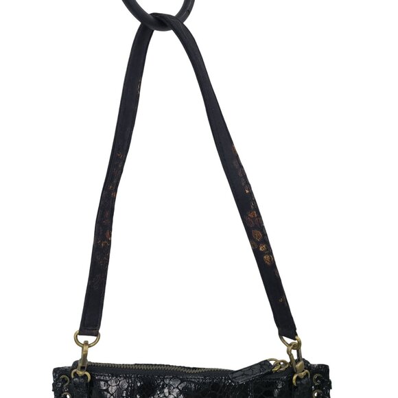 Y2K Sharif Black Faux Snake Wristlet Clutch Bag Baguette Grommet Baddie Biker - Picture 10 of 12